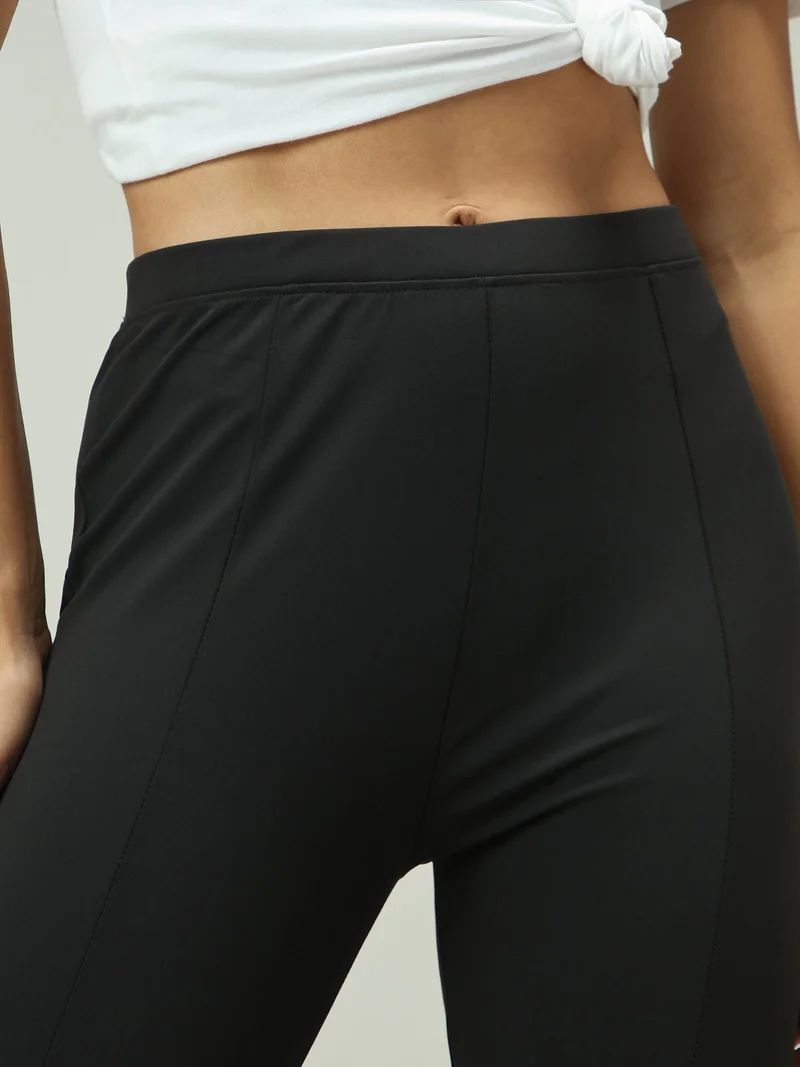 Outzidr  Black Front Slit Leggings for Women | Best Price UAE